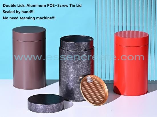 Cylindrical Metal Tin Welded Tea Cans with Screw Lids